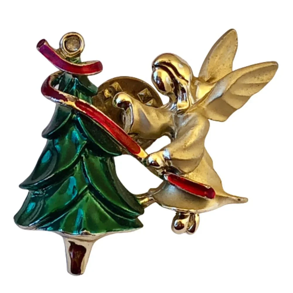 GIGI Giusti Christmas Tree & Angel Vintage Tac Pin
